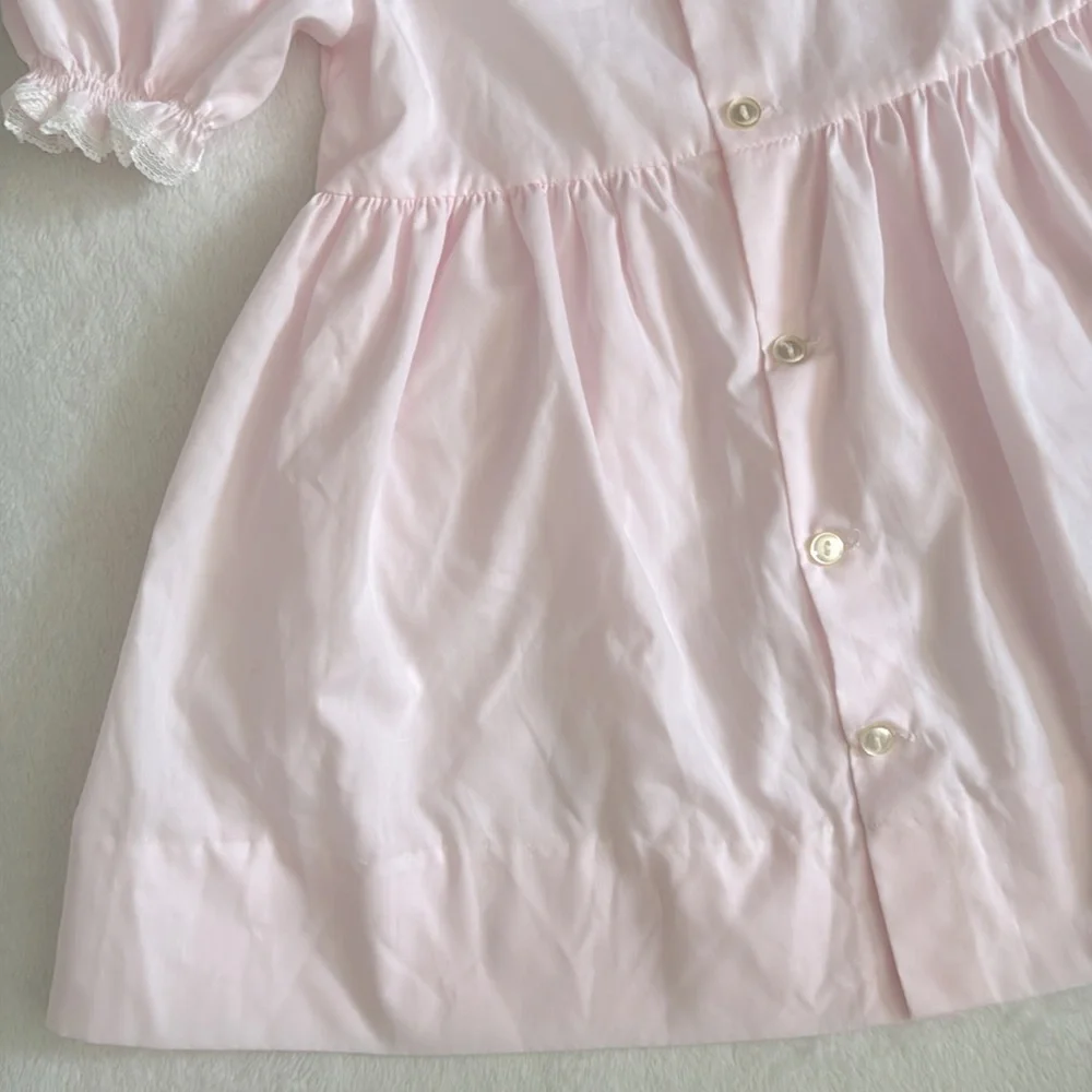 {VTG} Bryan | 70s 80s Peter Pan Collar Puff Sleeve Heirloom Dress L/736 Pink (4) - Picture 13 of 16